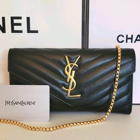 Yves Saint Laurent Handbags - YSL Caviar Leather Flap Crossbody Purse Clutch WOC